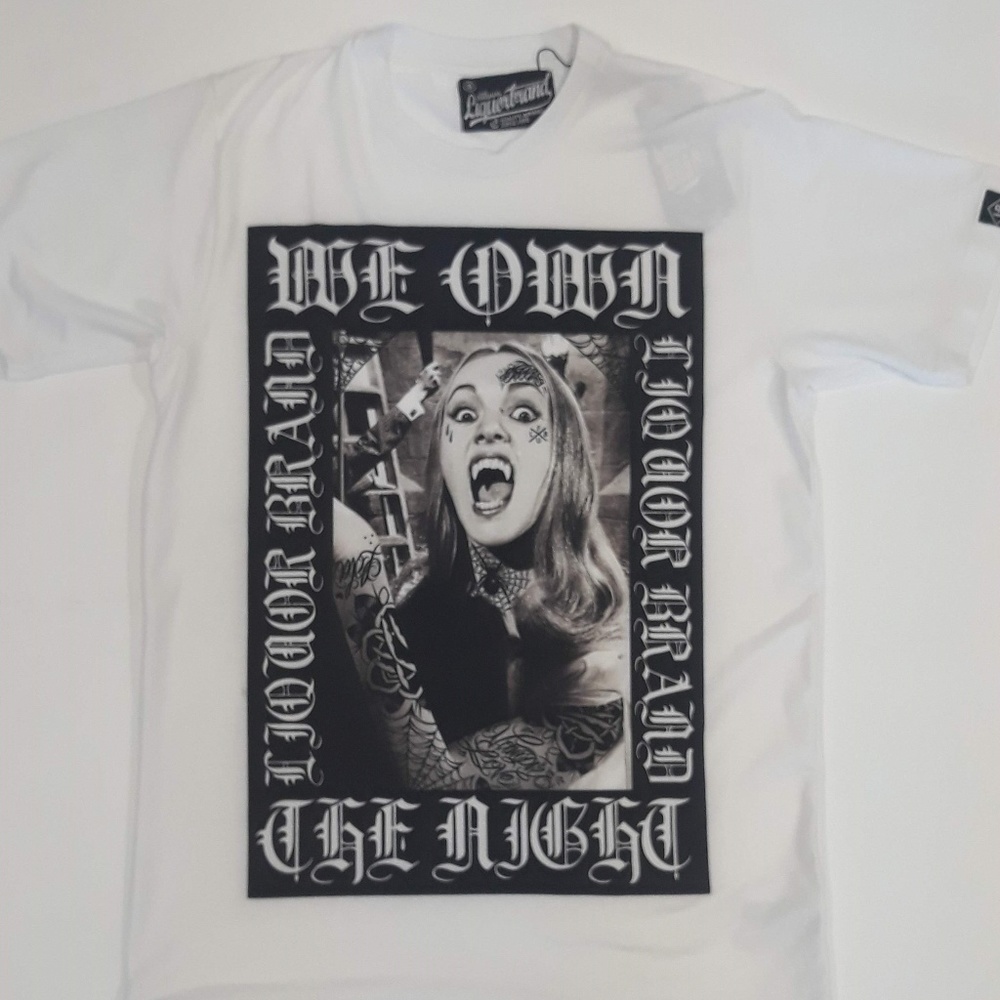 Liquor Brand We Own graphic white tshirt size S